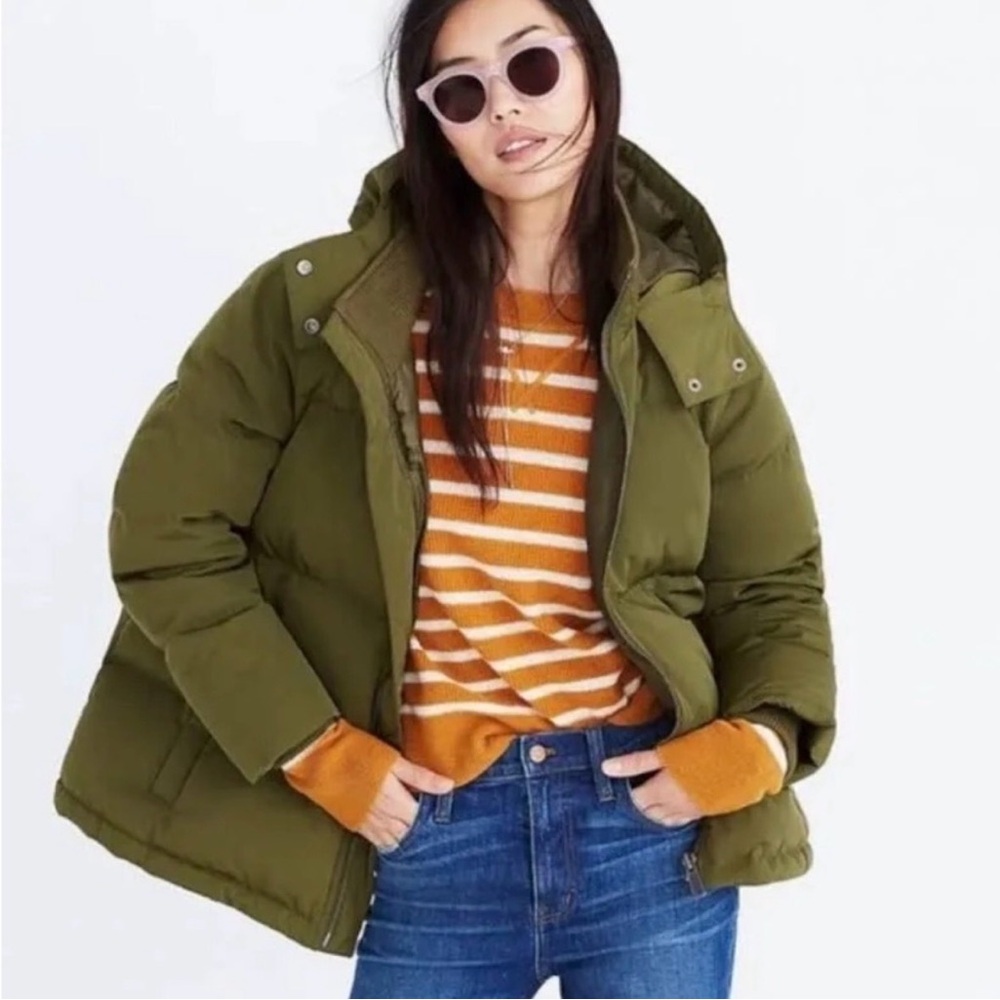 Madewell Olive Green Hooded Puffer Jacket Women’s XXS Winter Coat
